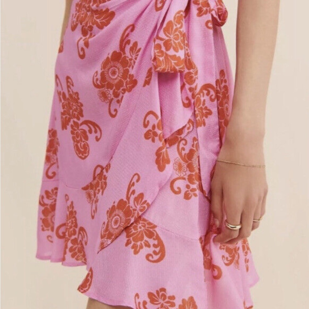 By Anthropologie Pink Floral Halter Tie Neck Wrap Sleeveless Sun Dress Vacation - Picture 4 of 4